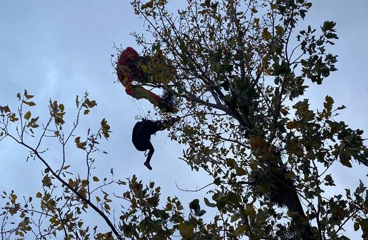 Ağaçta 2,5 saat asılı kalan paraşütçü konuştu Görseli